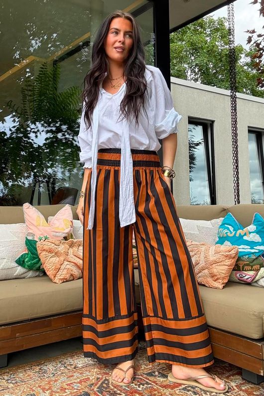 Bloc Stripe Wide Leg Pant Rust & Black